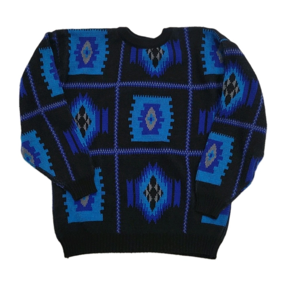 Vintage Adam Sloane Sweater Mens M Acrylic Wool Blend 80s Geometric Grandpa Core